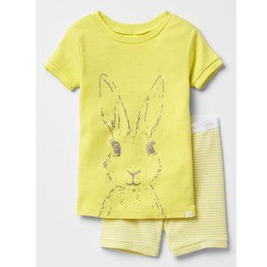 6-12 Baby Gap yellow bunny striped pajamas 2pc short Easter NWT